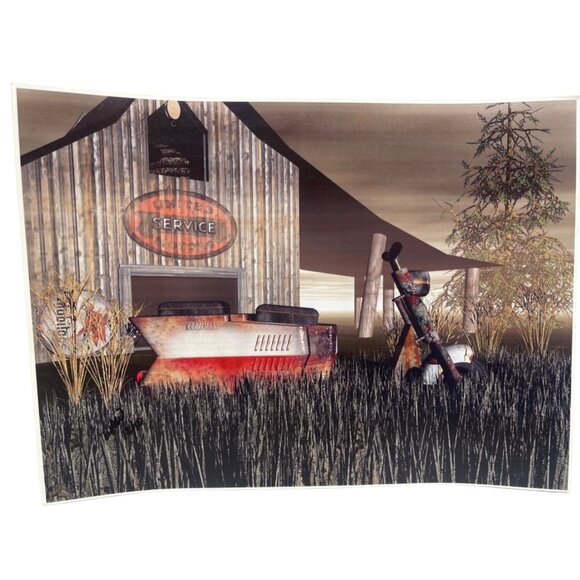 LE GM motorcycle print artwork signed 3/50 barn 16x12" red READ used see photos - Picture 1 of 5